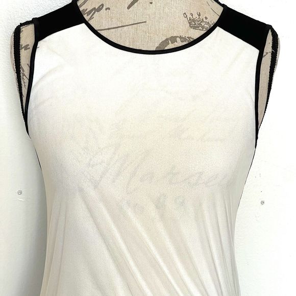 Ann Taylor Womens Blouse Top Sz XS Sleeveless Mesh Ivory Black Stretch Cocktail - Picture 4 of 12